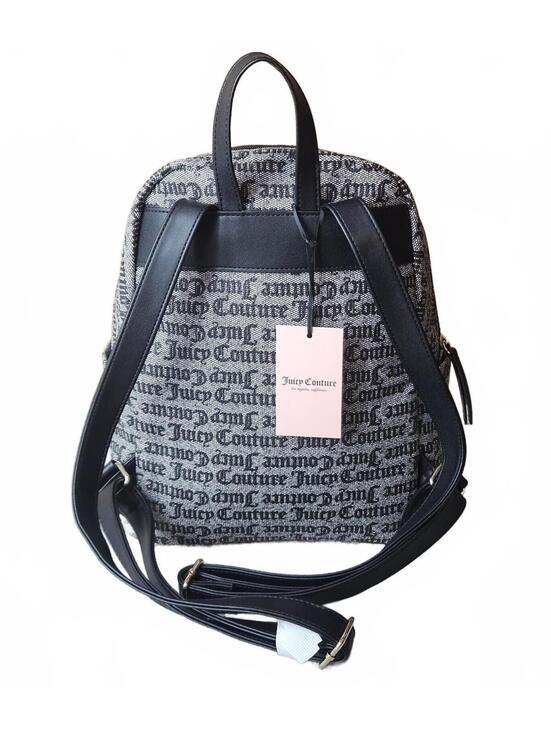 Juicy Couture Cool Collar Full Size Backpack Black Beige Gold Logo NWT